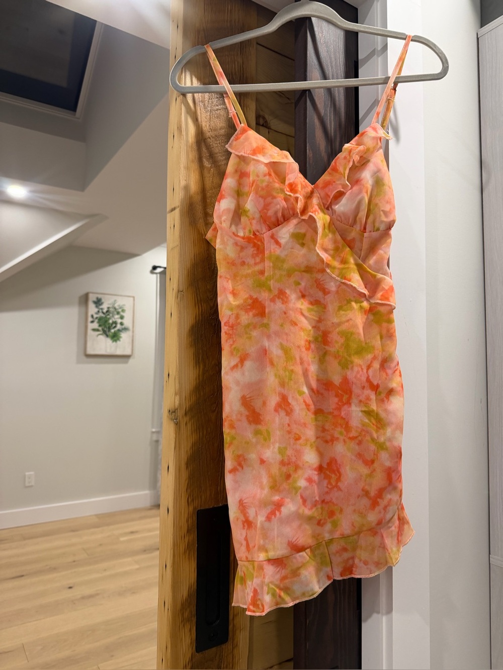 Floral Ruffle Slip Dress in Coral & Lime